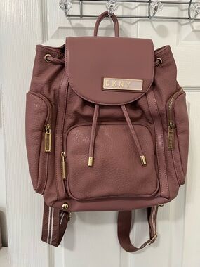DKNY Mauve Rose Drawstring Backpack with Gold Hardware
